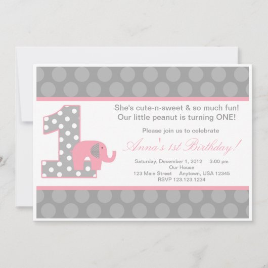 Roze grijze olifantenuitnodiging kaart (Voorkant)