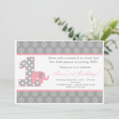 Roze grijze olifantenuitnodiging kaart (Staand voorkant)