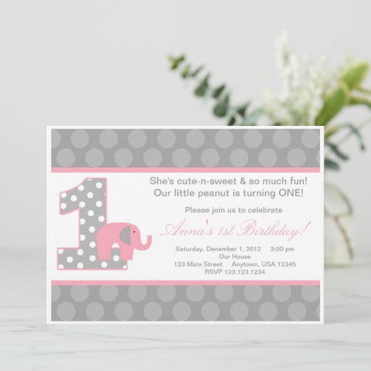 Roze grijze olifantenuitnodiging kaart (Staand voorkant)