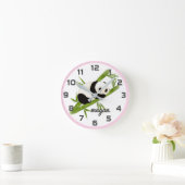Roze grijze Panda Beer Nursery Wall klok (Huis)
