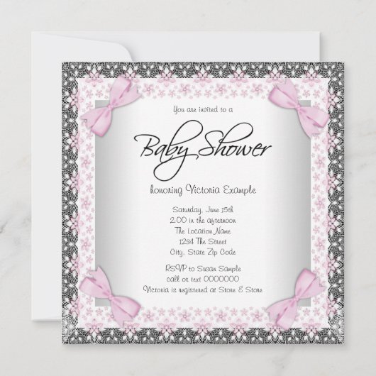 Roze Grijze Parel  Baby Meisje Douche Kaart (Achterkant)