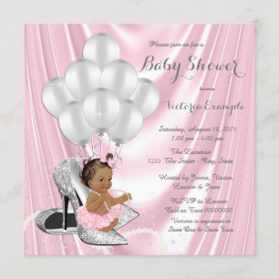 Roze Grijze Parel Hoge Hak Etnische Baby Shower Kaart