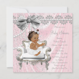 Roze Grijze Parel Stoel Etnisch Meisje Baby shower Kaart