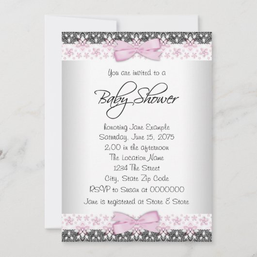 Roze Grijze Parels Kant Etnische Baby Meisje Douch Kaart (Achterkant)