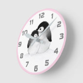 Roze grijze Penguins wandklok (Hoek)