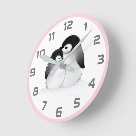 Roze grijze Penguins wandklok (Hoek)