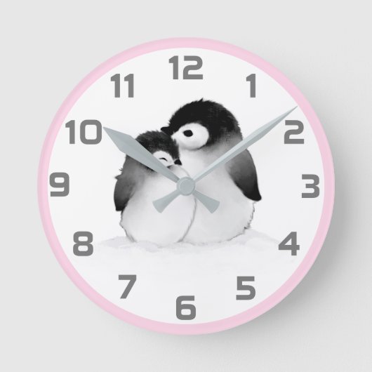Roze grijze Penguins wandklok (Voorkant)