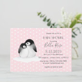 Roze grijze pinguïns Harten Baby shower Kaart (Staand voorkant)