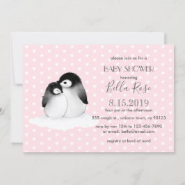 Roze grijze pinguïns Harten Baby shower Kaart