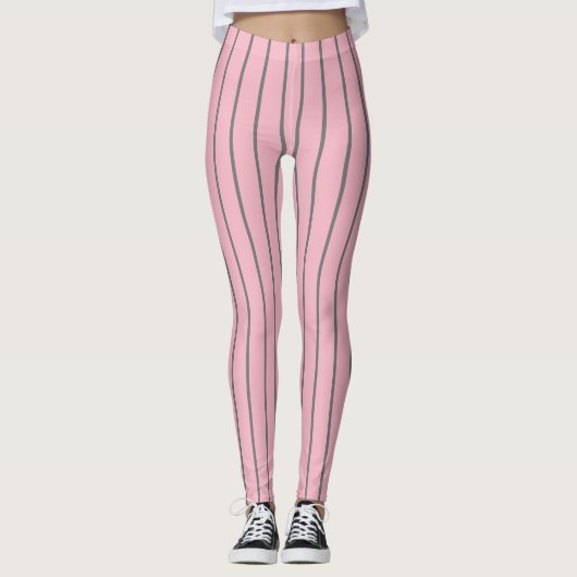 Roze Grijze Pinstripes 4Allie Leggings (Voorkant)
