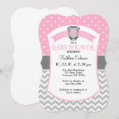 Roze Grijze Polka Dot Chevron Baby shower Uitnodig Kaart (Voorkant / Achterkant)