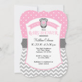 Roze Grijze Polka Dot Chevron Baby shower Uitnodig Kaart (Voorkant)