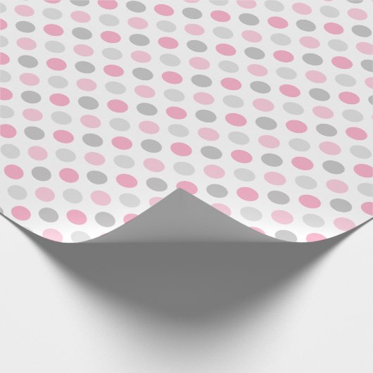 Roze grijze pooldots cadeaupapier (Hoek)
