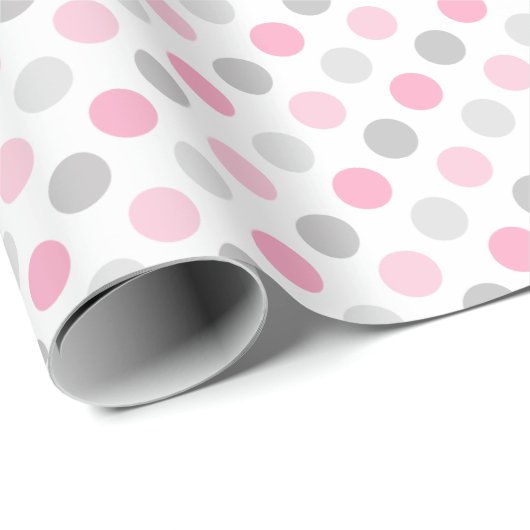 Roze grijze pooldots cadeaupapier (Rol Hoek)
