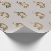 Roze grijze prinses Elephant Faux Gold Baby Cadeaupapier (Hoek)