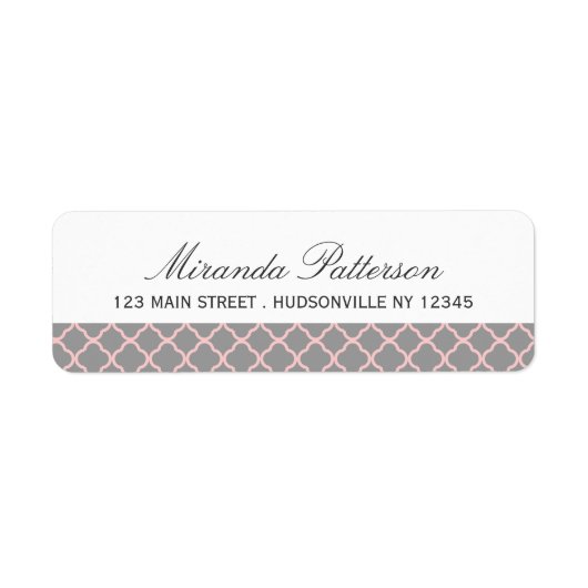 Roze + Grijze Quatrefoil Adresetiketten Etiket (Voorkant)