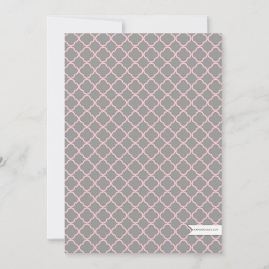 Roze + grijze Quatrefoil Weddenschap Tea uitnodigi Kaart (Achterkant)
