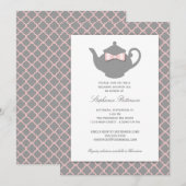 Roze + grijze Quatrefoil Weddenschap Tea uitnodigi Kaart (Voorkant / Achterkant)