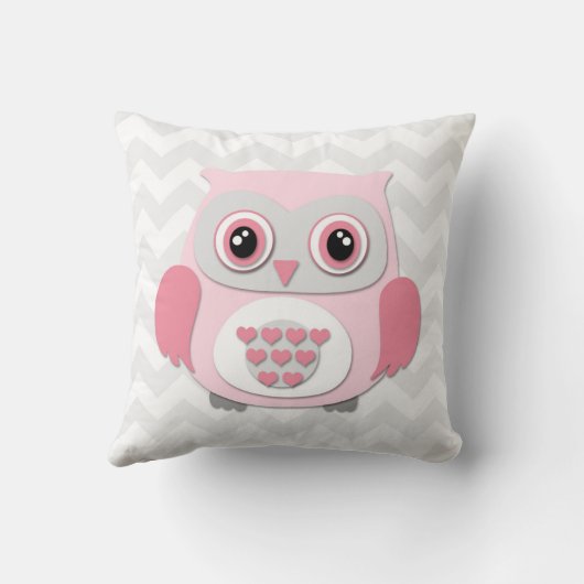 Roze grijze Sierkussen voor ursery Owl (Achterkant)