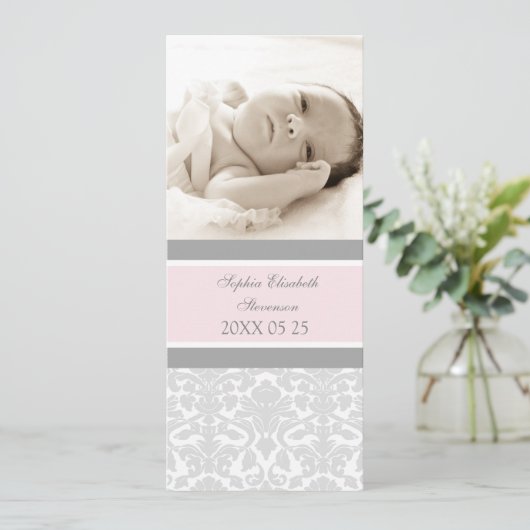 Roze grijze Sjabloon Nieuwe baby aankondiging (Staand voorkant)