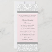 Roze grijze Sjabloon Nieuwe baby aankondiging (Achterkant)