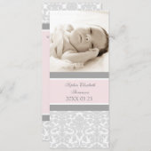 Roze grijze Sjabloon Nieuwe baby aankondiging (Voorkant / Achterkant)