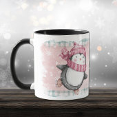 Roze grijze Snowflake Penguin Holiday Mok