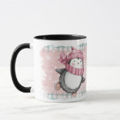 Roze grijze Snowflake Penguin Holiday Mok (Links)