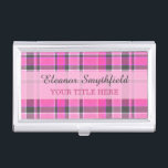 Roze grijze speldenstang visitekaarthouder<br><div class="desc">Dit roze en grijze vormgeving heeft een repetitief gecontroleerd / tartan patroon dat licht getextureerd / verstoord is. Het is een klein,  stijlvol patroon. Geniet ervan als zodanig of gebruik het als een  achtergrond voor jouw tekst of foto's.</div>
