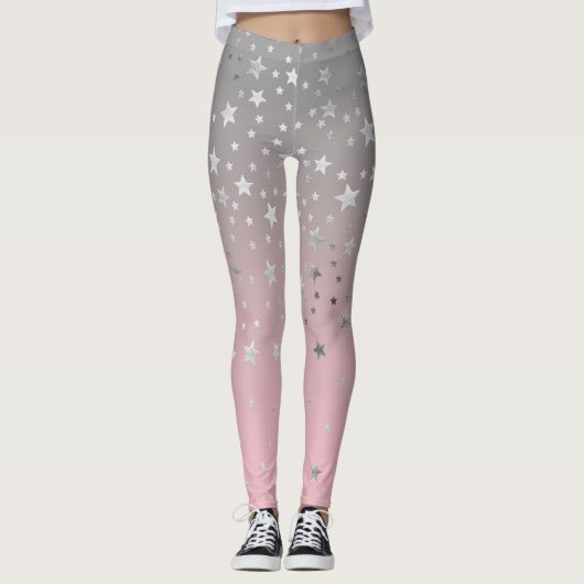 Roze grijze sterren ombre stijlvolle afbeelding Mo Leggings (Voorkant)
