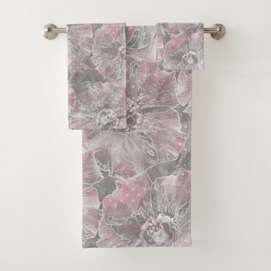Roze grijze, stijlvolle bloemen bad handdoek (Insitu)