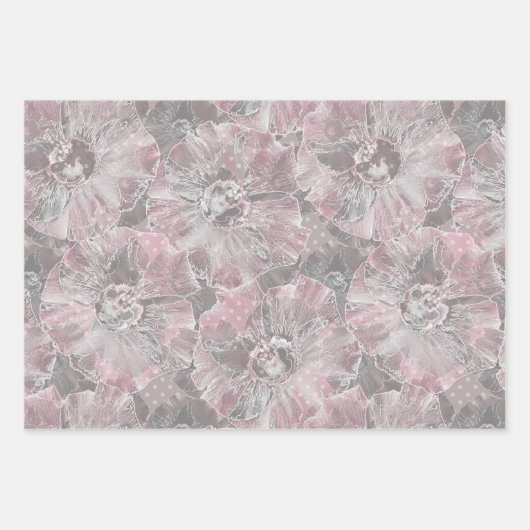 Roze grijze, stijlvolle bloemen inpakpapier vel (Voorkant 3)