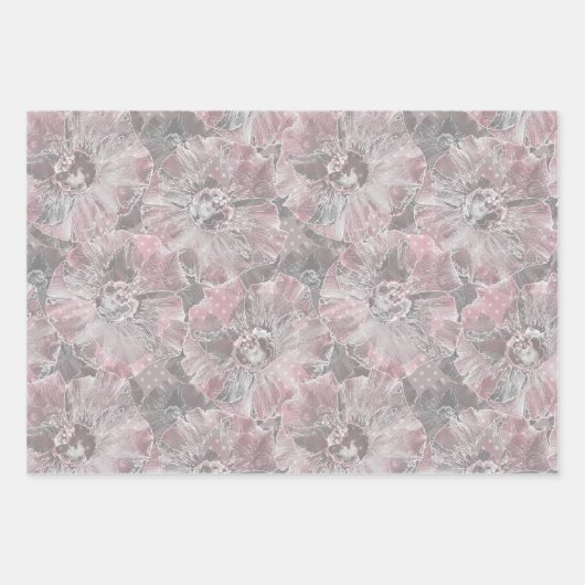 Roze grijze, stijlvolle bloemen inpakpapier vel (Voorkant 2)