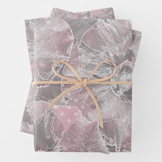 Roze grijze, stijlvolle bloemen inpakpapier vel (In situ)