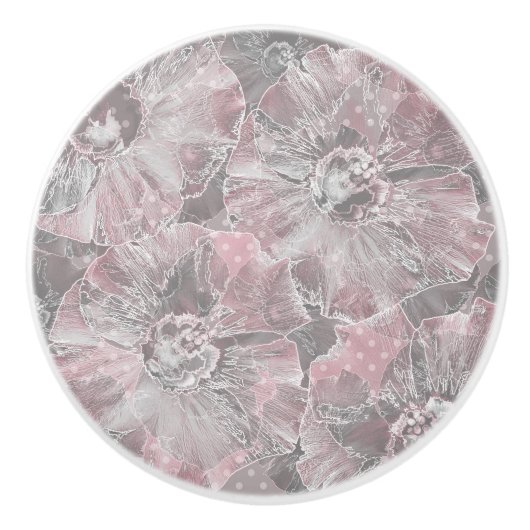 Roze grijze, stijlvolle bloemen keramische knop (Voorkant)