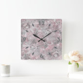 Roze grijze, stijlvolle bloemen vierkante klok (Huis)