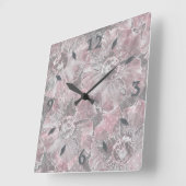 Roze grijze, stijlvolle bloemen vierkante klok (Hoek)