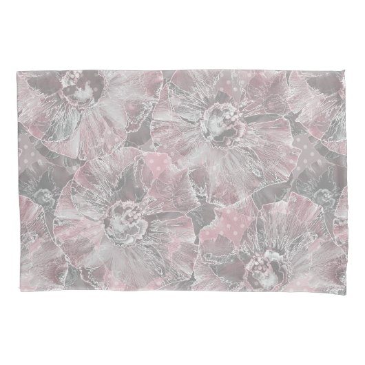 Roze grijze stijlvolle grote bloemen kussensloop (Voorkant)