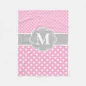 Roze grijze Stippen Quatrefoil Monogram Fleece Deken (Voorkant)