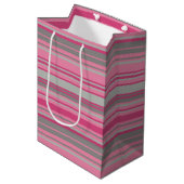 Roze Grijze Strepen Medium Cadeauzakje (Voorkant Gekanteld)