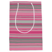 Roze Grijze Strepen Medium Cadeauzakje (Voorkant)