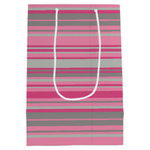 Roze Grijze Strepen Medium Cadeauzakje