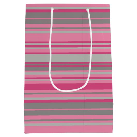 Roze Grijze Strepen Medium Cadeauzakje (Achterkant)