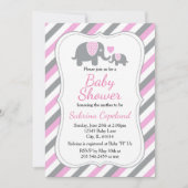 Roze & Grijze Strepen Olifant | BABY SHOWER Kaart (Voorkant)