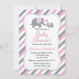 Roze & Grijze Strepen Olifant | BABY SHOWER Kaart