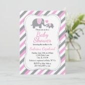 Roze & Grijze Strepen Olifant | BABY SHOWER Kaart (Staand voorkant)