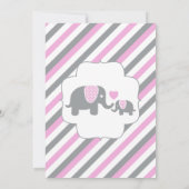 Roze & Grijze Strepen Olifant | BABY SHOWER Kaart (Achterkant)