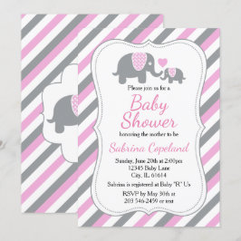 Roze & Grijze Strepen Olifant | BABY SHOWER Kaart