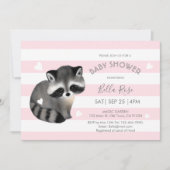 Roze grijze strips Raccoon Heart Baby shower uitno Kaart (Voorkant)