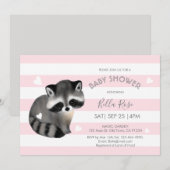 Roze grijze strips Raccoon Heart Baby shower uitno Kaart (Voorkant / Achterkant)